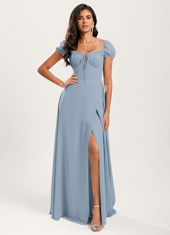 Robe De Bal Fluide Bleu Ciel - gallery 1