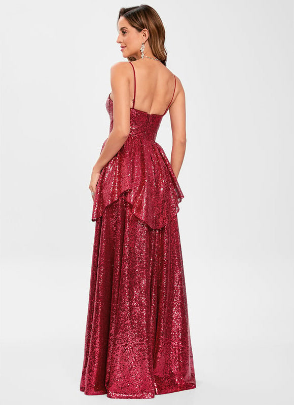 Robe De Bal Pailletée Bordeaux - gallery 1