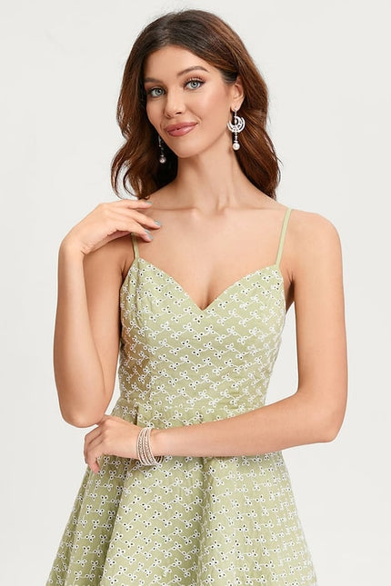 Robe De Bal À Motifs Floraux Vert Clair - gallery 2