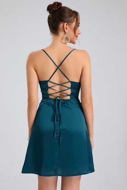 Robe De Bal Satinée Turquoise - gallery 3