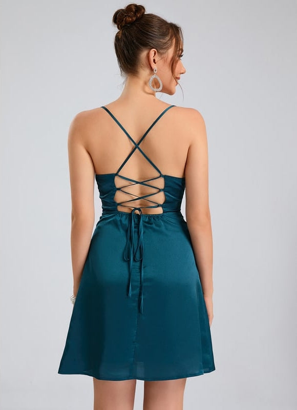 Robe De Bal Satinée Turquoise - gallery 3
