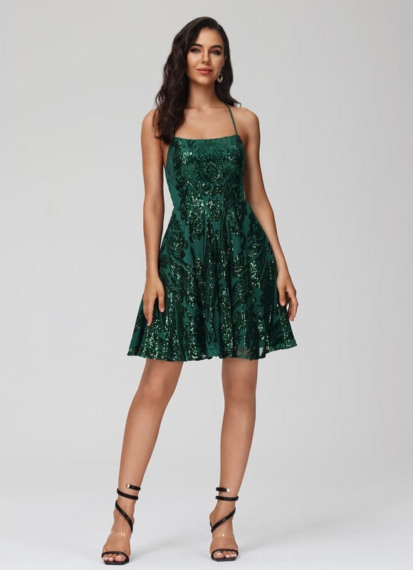 Robe De Bal Pailletée Verte - gallery 7