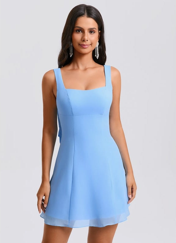 Robe De Bal Courte Bleue Claire - gallery 5