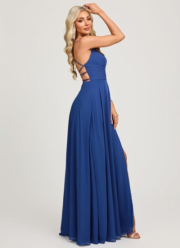 Robe De Bal Longue Fluide Bleu - gallery 1