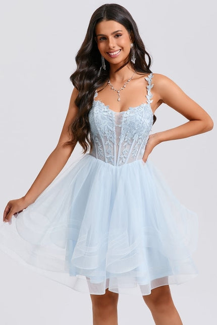 Robe De Bal Tulle Bleue Délicate
