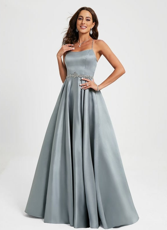 Robe De Bal Satin Bleu Poudré - gallery 2