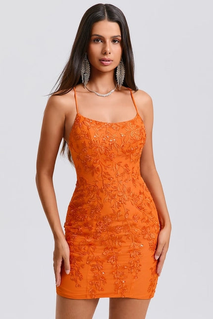 Robe De Bal Mini Orange Brodée
