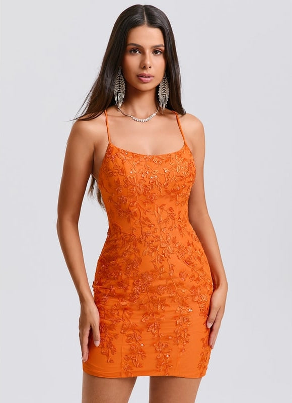 Robe De Bal Mini Orange Brodée