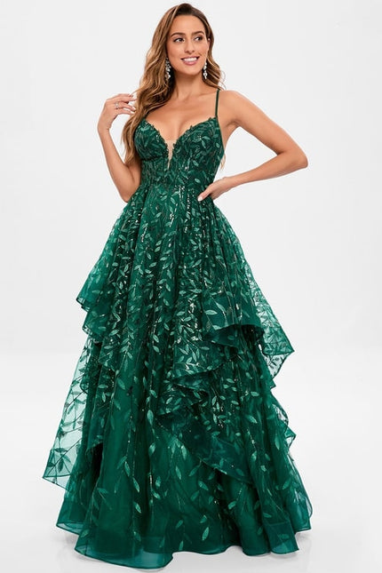 Robe De Bal Émeraude Superposée - gallery 3