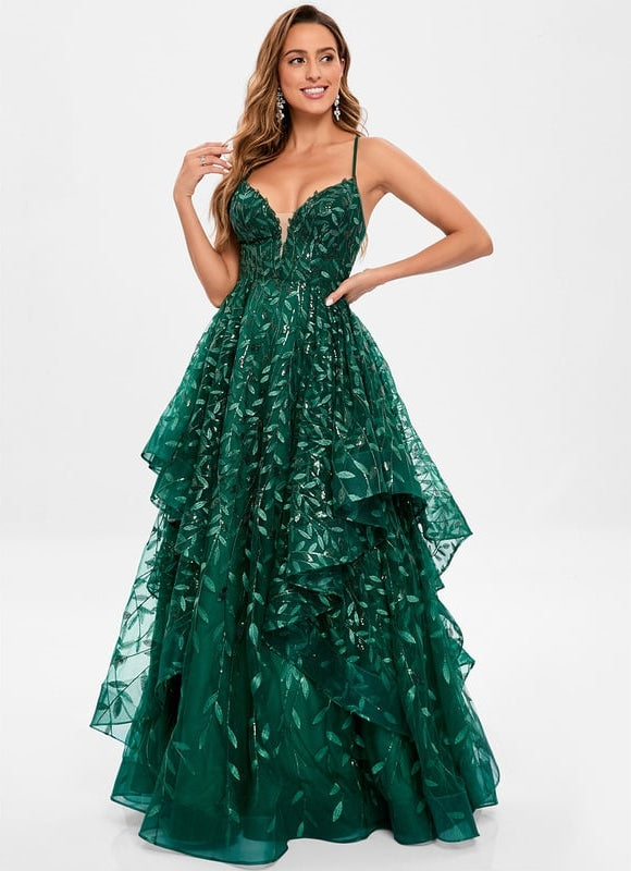 Robe De Bal Émeraude Superposée - gallery 3