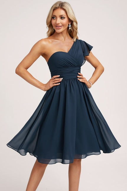 Robe De Bal Asymétrique Marine