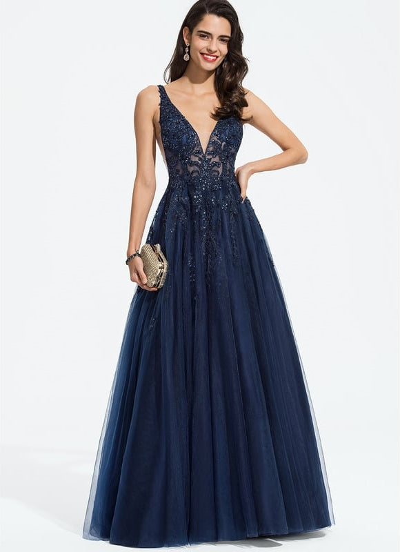 Robe De Bal Étoilée Marine - gallery 5
