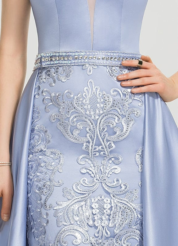 Robe De Bal Satinée Céleste - gallery 1