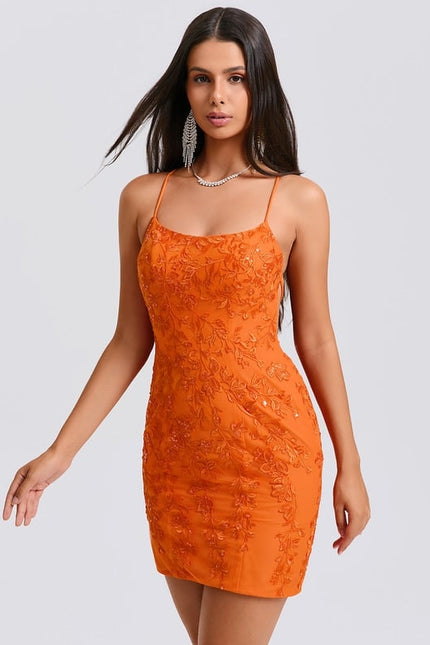 Robe De Bal Mini Orange Brodée - gallery 1