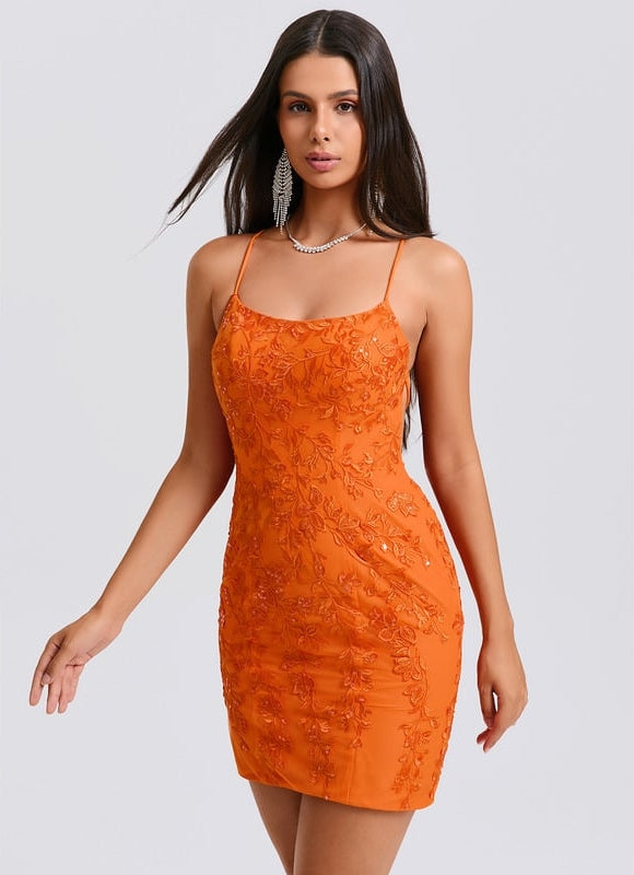 Robe De Bal Mini Orange Brodée - gallery 1