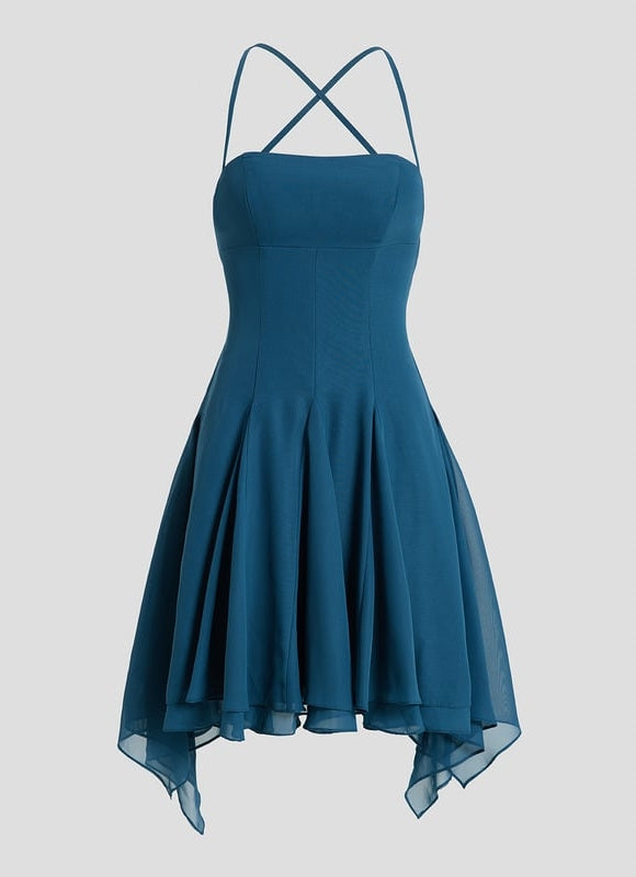 Robe De Bal Col Droit Bleu Profond