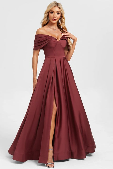 Robe De Bal Longue Bordeaux Satinée - gallery 1
