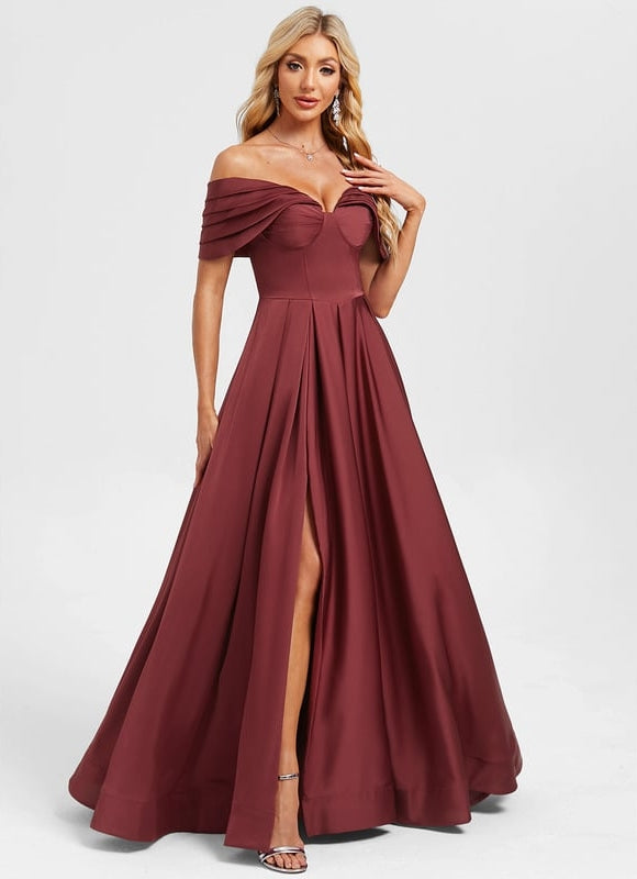 Robe De Bal Longue Bordeaux Satinée - gallery 1