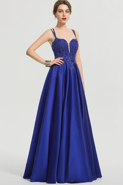 Robe De Bal Satin Bleu Élégant - gallery 3