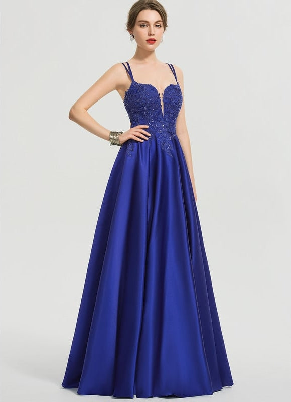 Robe De Bal Satin Bleu Élégant - gallery 3