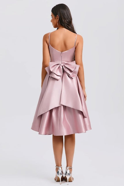 Robe De Bal Satin Rose Élégant - gallery 1