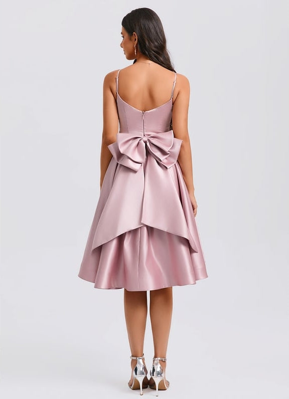 Robe De Bal Satin Rose Élégant - gallery 1