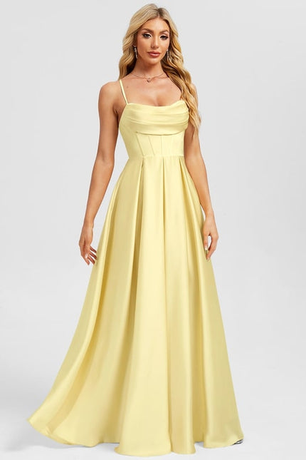 Robe De Bal Satinée Jaune Clair