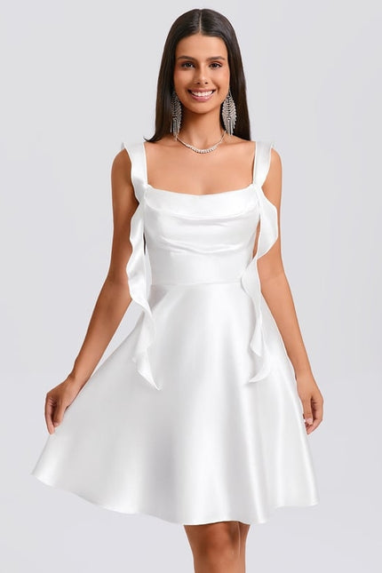 Robe De Bal Satin Blanche Volants - gallery 1