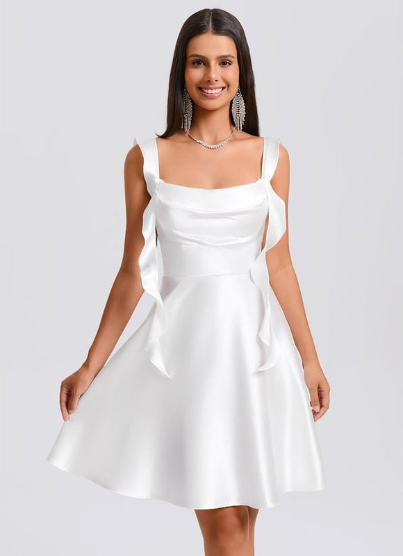 Robe De Bal Satin Blanche Volants - gallery 1