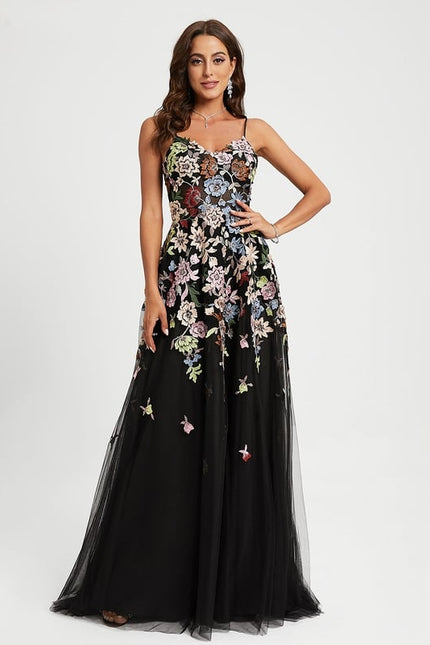 Robe De Bal Florale Tulle Noir - gallery 4