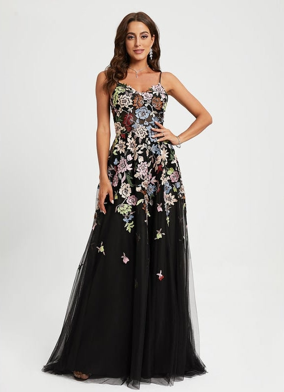 Robe De Bal Florale Tulle Noir - gallery 4
