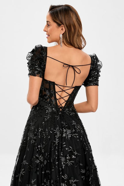 Robe De Bal Florale Noire - gallery 4