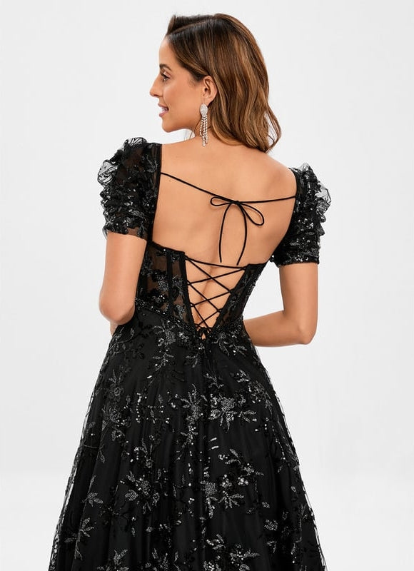 Robe De Bal Florale Noire - gallery 4