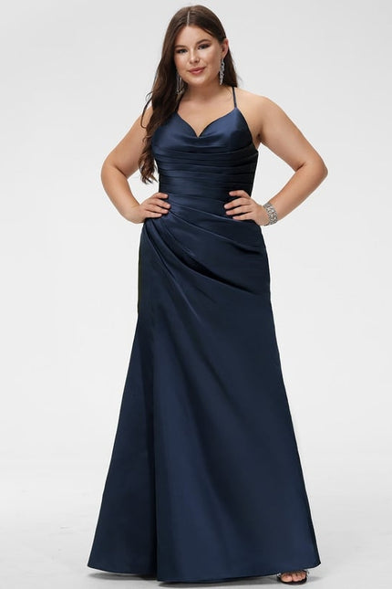 Robe De Bal Satin Bleu Marine - gallery 6