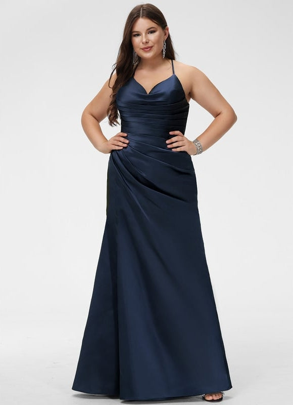 Robe De Bal Satin Bleu Marine - gallery 6