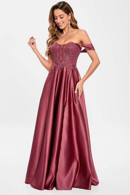 Robe De Bal Satinée Bordeaux Chic - gallery 2