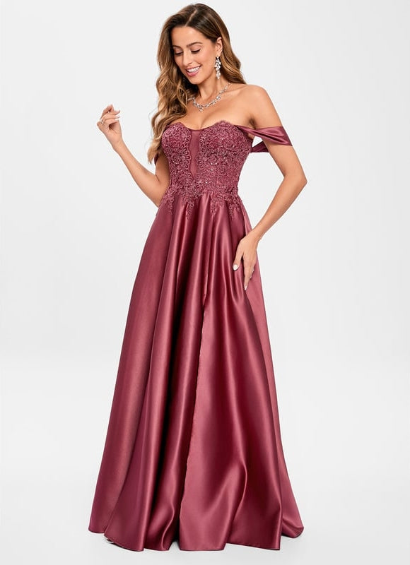Robe De Bal Satinée Bordeaux Chic - gallery 2