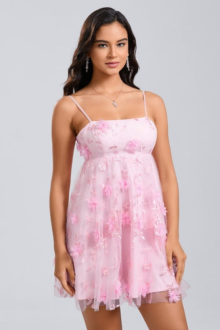 Robe De Bal Courte Florale Rose - gallery 2