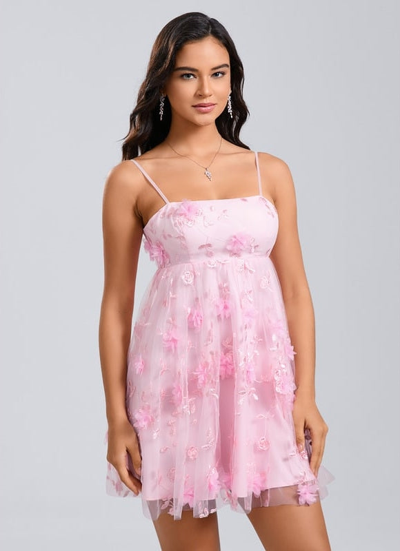 Robe De Bal Courte Florale Rose - gallery 2