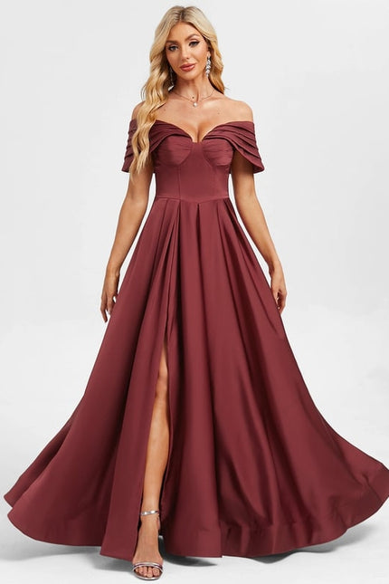 Robe De Bal Longue Bordeaux Satinée