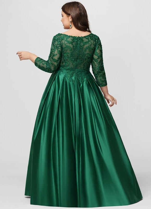 Robe De Bal Satinée Verte - gallery 7