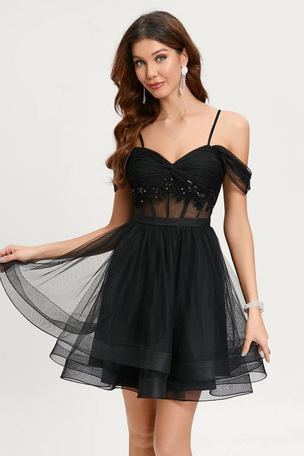 Robe De Bal Tulle Noire Élégante