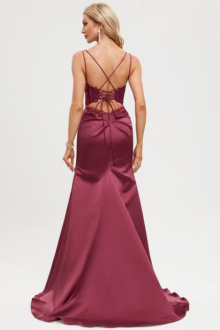 Robe De Bal Satinée Bourgogne Chic - gallery 1