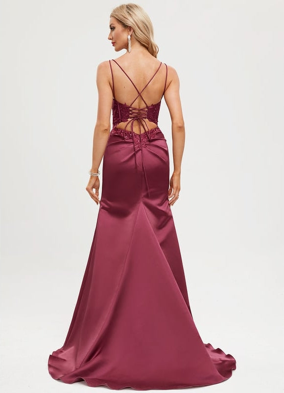 Robe De Bal Satinée Bourgogne Chic - gallery 1
