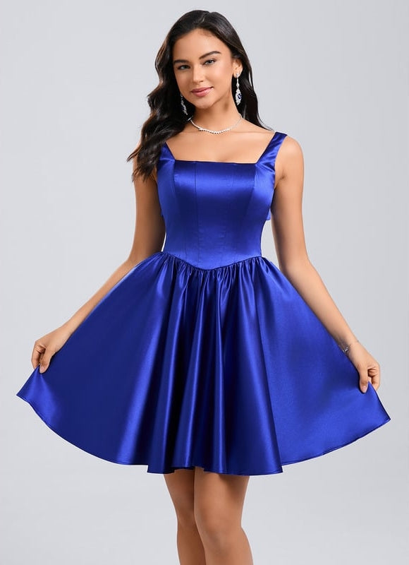 Robe De Bal Satin Bleu Dynamique - gallery 1