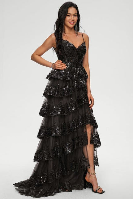 Robe De Bal Noire À Volants - gallery 1