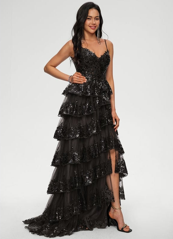 Robe De Bal Noire À Volants - gallery 1