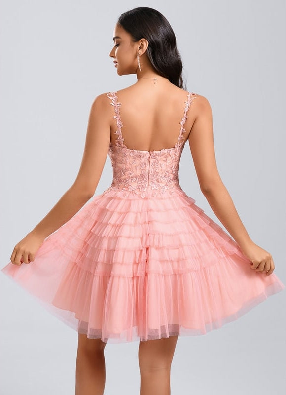 Robe De Bal Tulle Froncée Rose - gallery 5