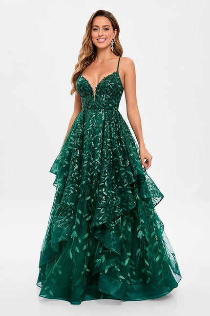 Robe De Bal Émeraude Superposée - gallery 2