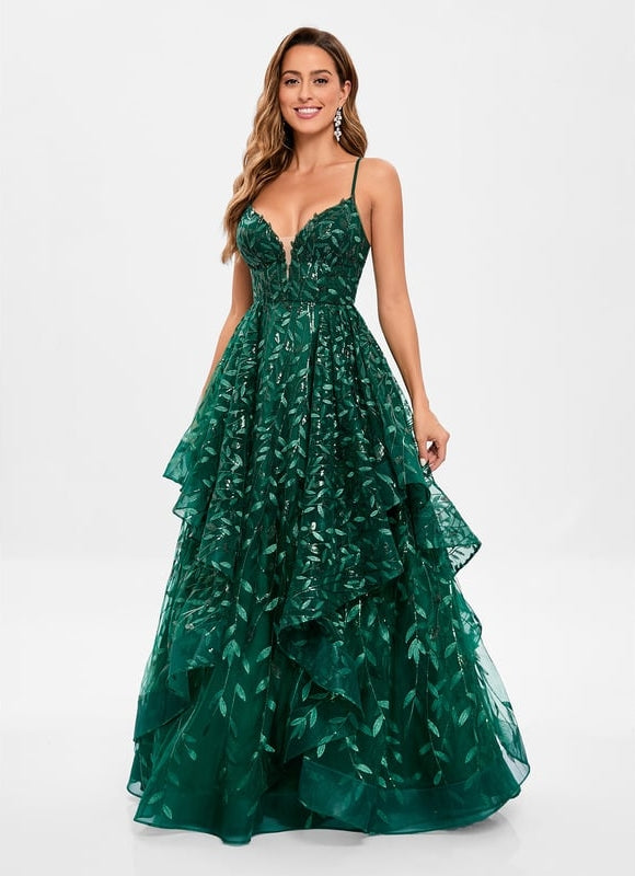 Robe De Bal Émeraude Superposée - gallery 2